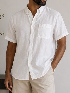 Abercrombie & Fitch Muscle White 100% Linen Button Down Shirt XL